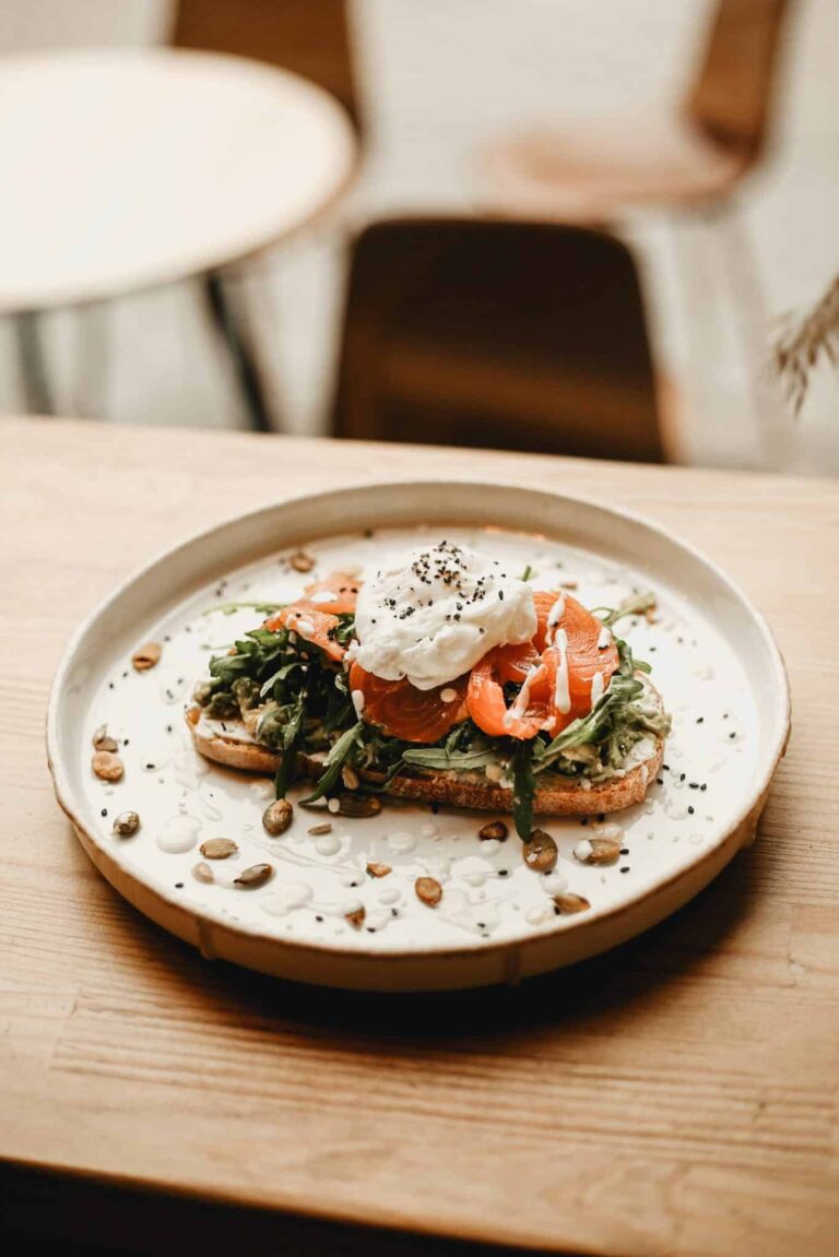 Avocado Toast with Fresh Salmon Topped with Cream Cheese  with Nuts